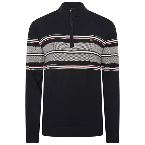 KAM 1/4 Zip Stripe Knit Jumper Navy